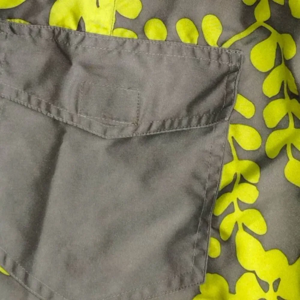 J‎ Crew Mens Swim Trunks Sz 38 Green Grey Hawaiian Swimsuit Drawstring Sport